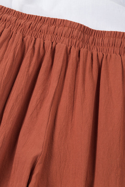 Drawstring Elastic Waist Pockets Long Straight Legs Pants